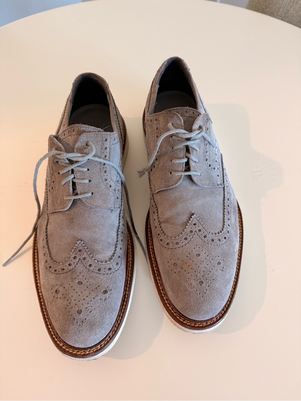 Trask Men's Suede Wingtip Oxfords - Light Gray